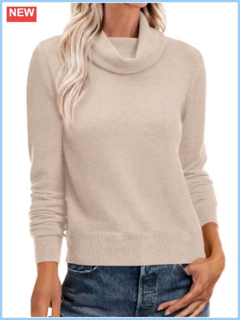 ANRABESS Womens Cowl Neck Long Sleeve Light Sweater Pullover